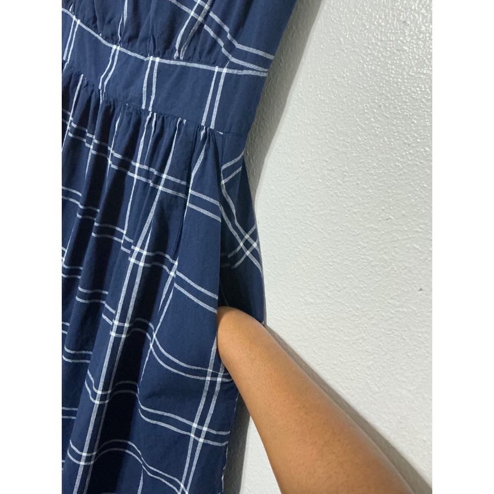Emily and Fin Navy Plaid Sleeveless Fit & Flare Dress Pockets Size S - Picture 2 of 12